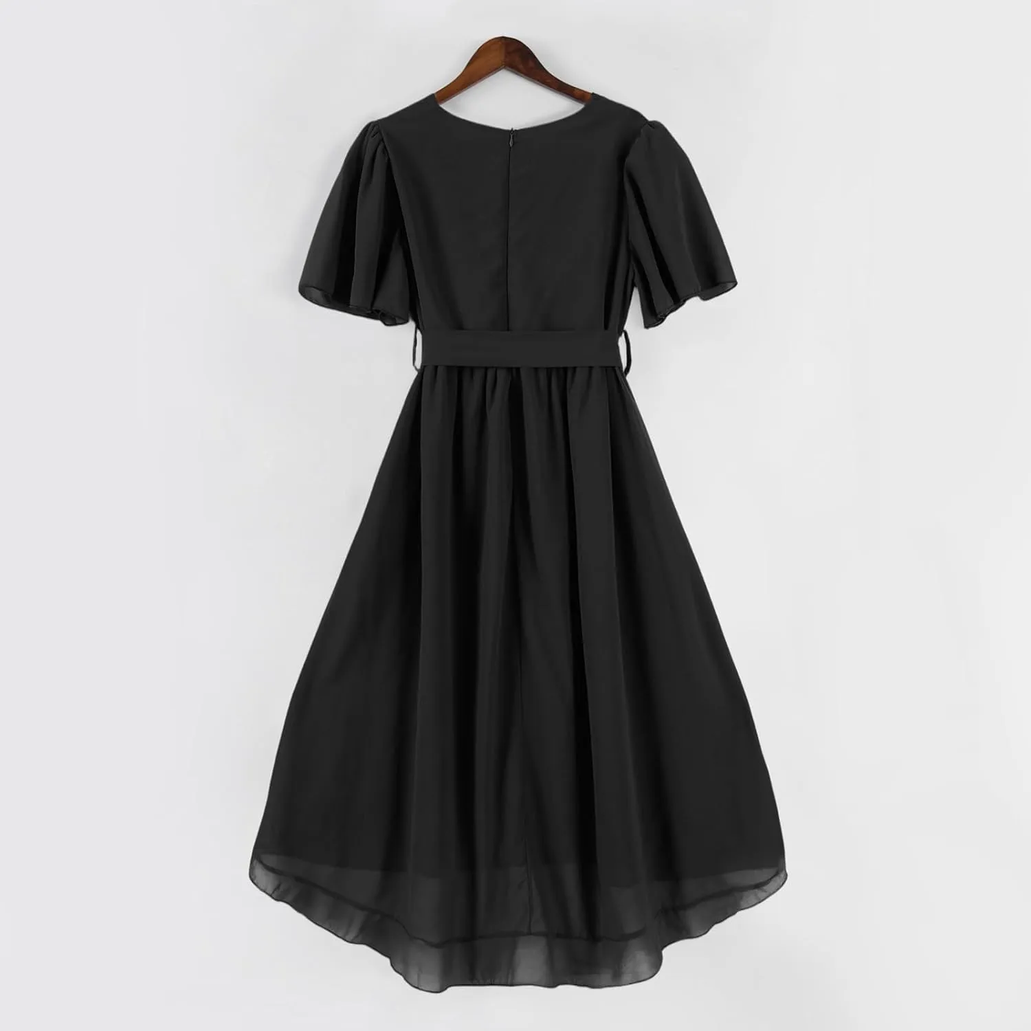 Summer Dresses for Women 2025 V Neck Chiffon Short Sleeve Midi Dress Empire Waist Casual Loose Fit A Line Dress