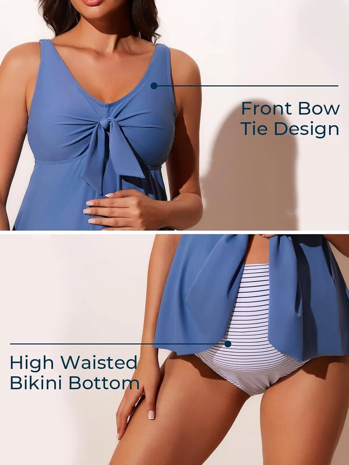 Summer Mae Maternity Tankini Flowy Ruffle Hem Two Piece Front Bowknot Bathing Suit V Neck Ruched Pregnancy Swimsuit