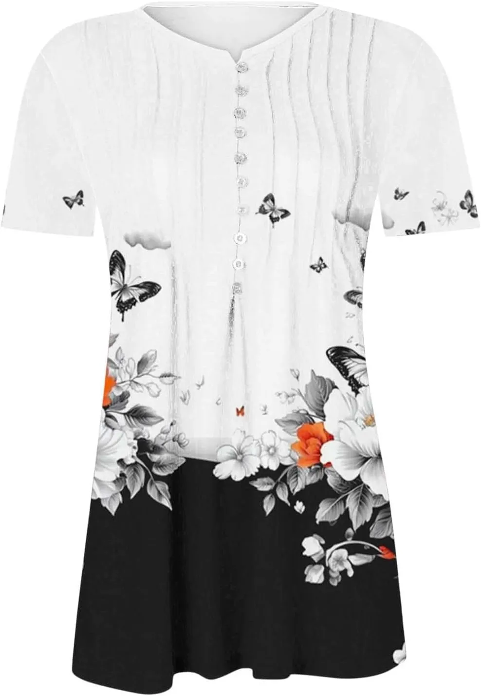 Summer Tops for Women 2025 Trendy Boho Floral Print Tunic Shirts Short Sleeve Button v Neck Tshirt Casual Loose Blouse