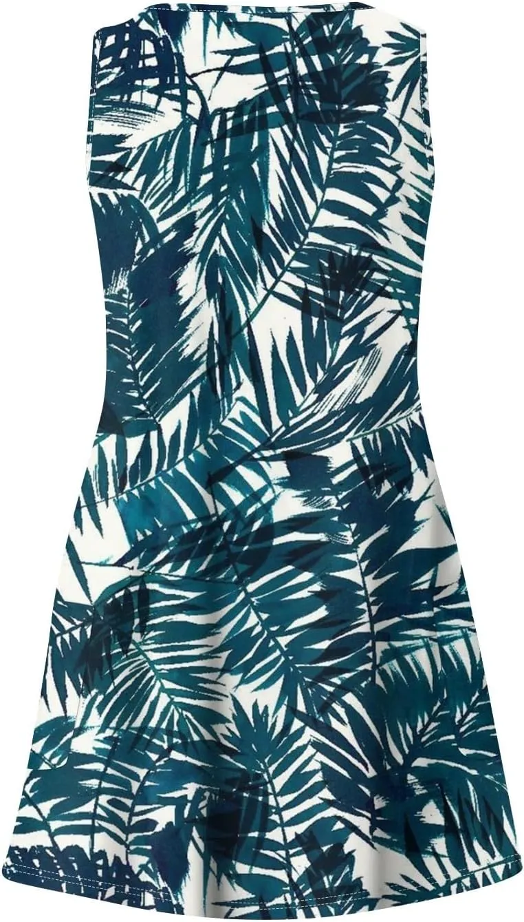Sundresses for Women Beach Casual Boho V Neck Sleeveless Floral Print Tank Loose Dress