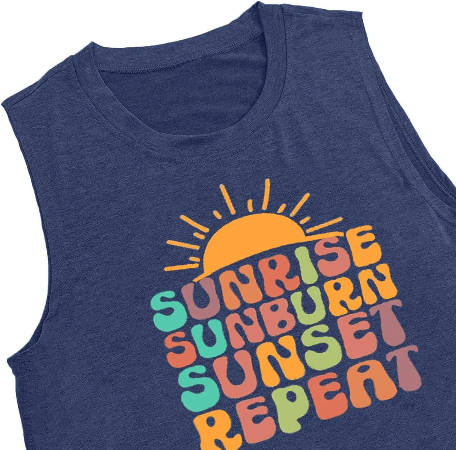 Sunrise Sunburn Sunset Repeat Tank Top for Women Summer Beach Sleeveless T Shirt Casual Graphic Vacation Tops