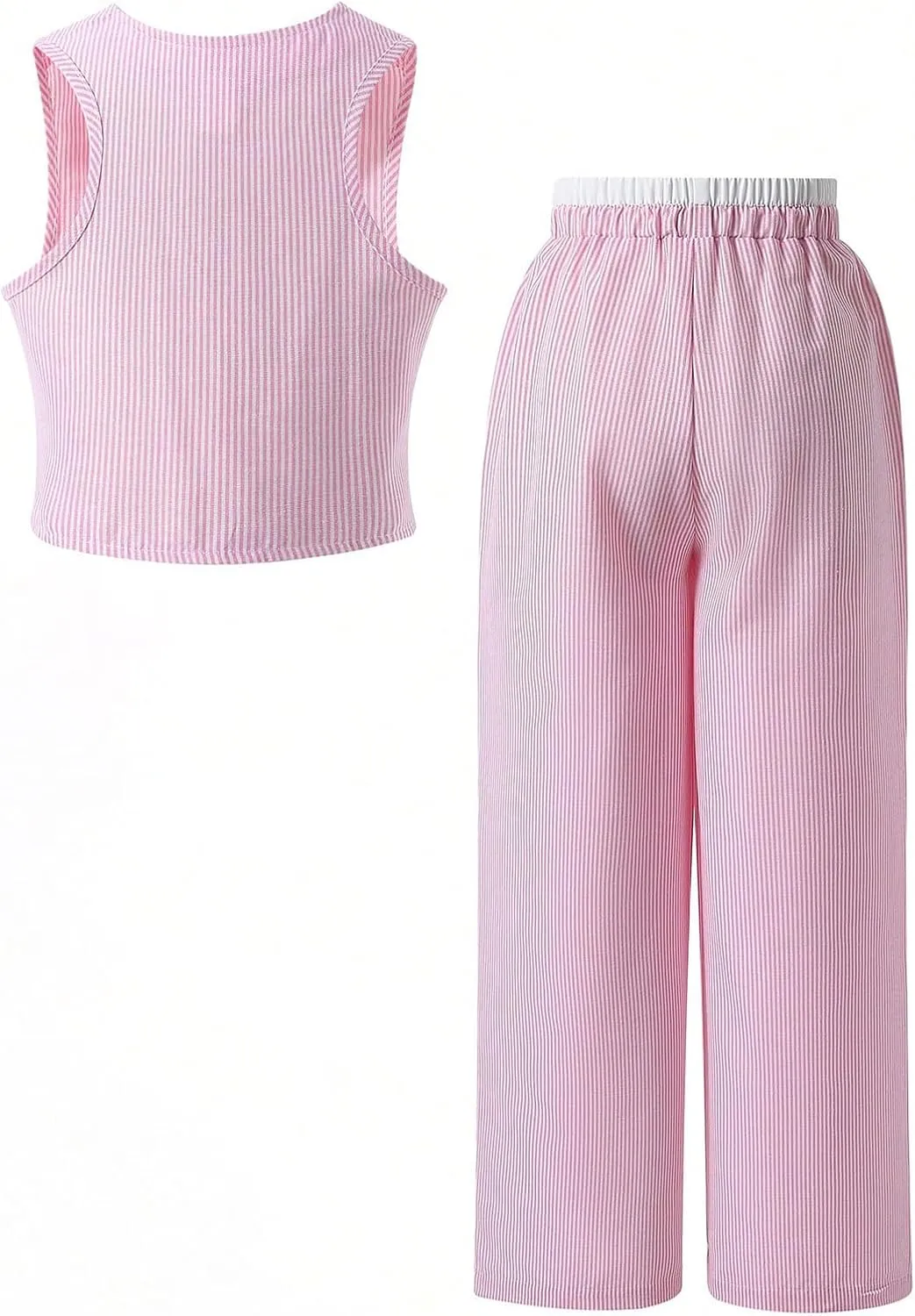 SweatyRocks Girl's Striped Button Down Vest Top and Wide Leg Pants 2 Piece Outfits