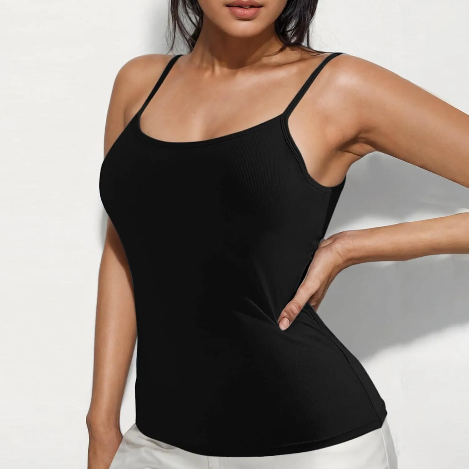 Tank Top with Built in Bra for Women Padded Ribbed Workout Camisole Casual Summer Padded Fitted Yoga Cami Shirts
