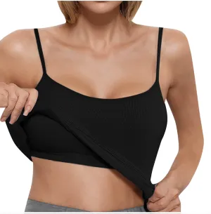 Tank Top with Built in Bra for Women Padded Ribbed Workout Camisole Casual Summer Padded Fitted Yoga Cami Shirts