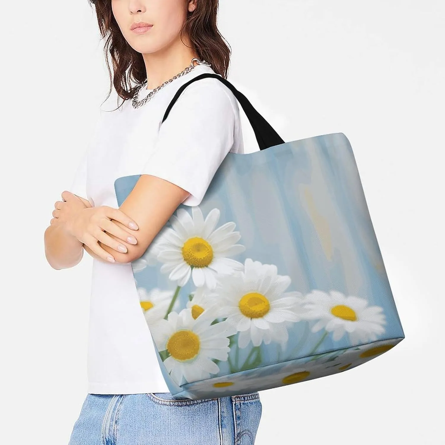 Teal Gray Rose Beach Bag Reusable Tote Bag Foldable Grocery Bags Women Shopping Bags for Daily Essentials