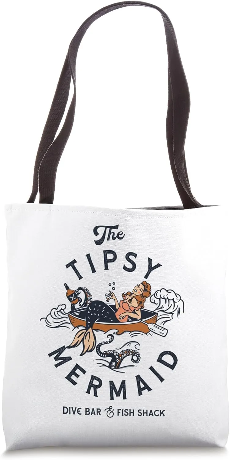 The Tipsy Mermaid Funny Whiskey Drinking Party Tattoo Pinup Tote Bag