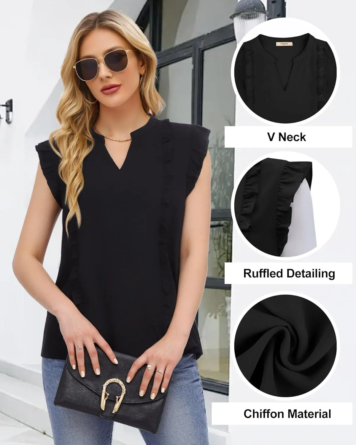 Timeson Women's Tops Dressy Casual Sleeveless Business Work Blouses Chiffon Office Tanks