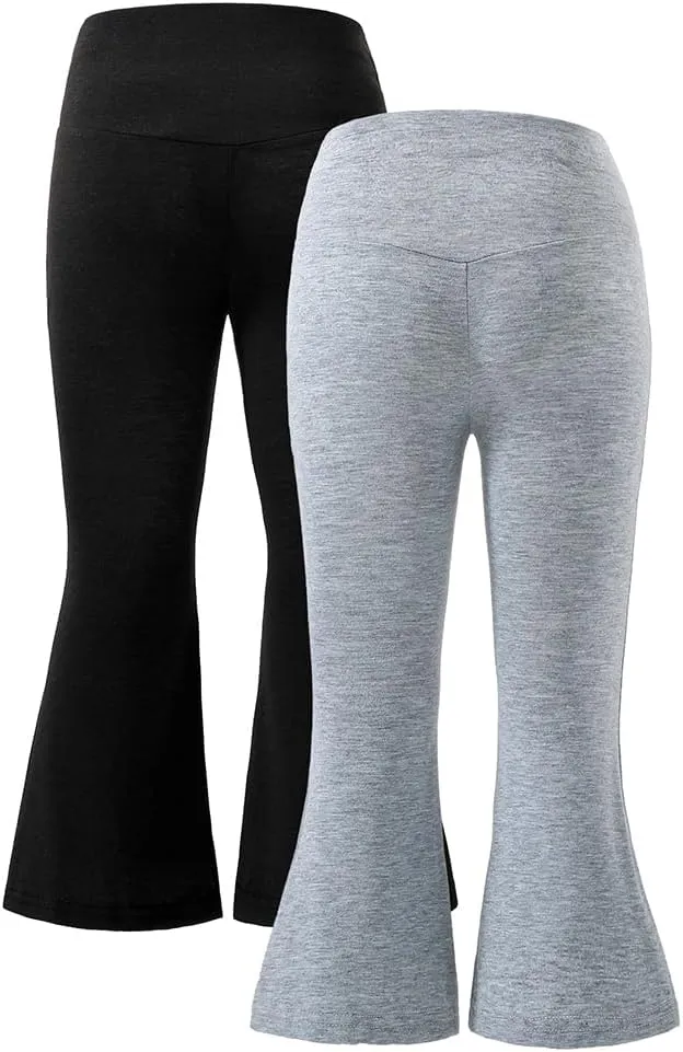 Toddler Girl Pants - Solid Color Overlapping Waist Flare Pants Set - 2 Piece Girls Pant Suit (3-7 T)