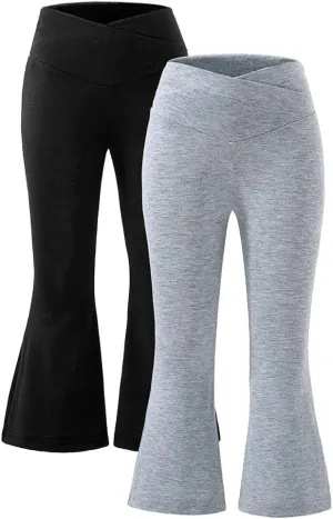 Toddler Girl Pants - Solid Color Overlapping Waist Flare Pants Set - 2 Piece Girls Pant Suit (3-7 T)