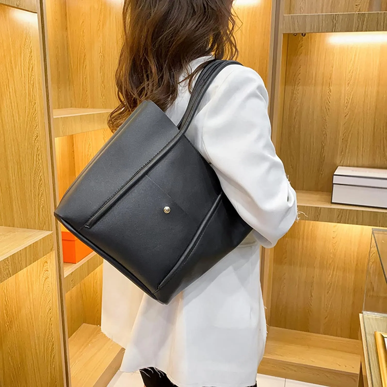Tote Bag For Women Elegant Leather Solid Color Shoulder Bag Zipper Plus Large Bag Hand Bag For Travel Essential G