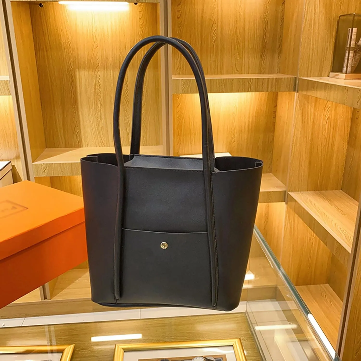 Tote Bag For Women Elegant Leather Solid Color Shoulder Bag Zipper Plus Large Bag Hand Bag For Travel Essential G