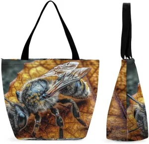 Tote Bag for Women Grocery Bag Bee Pattern Foldable Shopping Bags Reusable Large Tote Bag