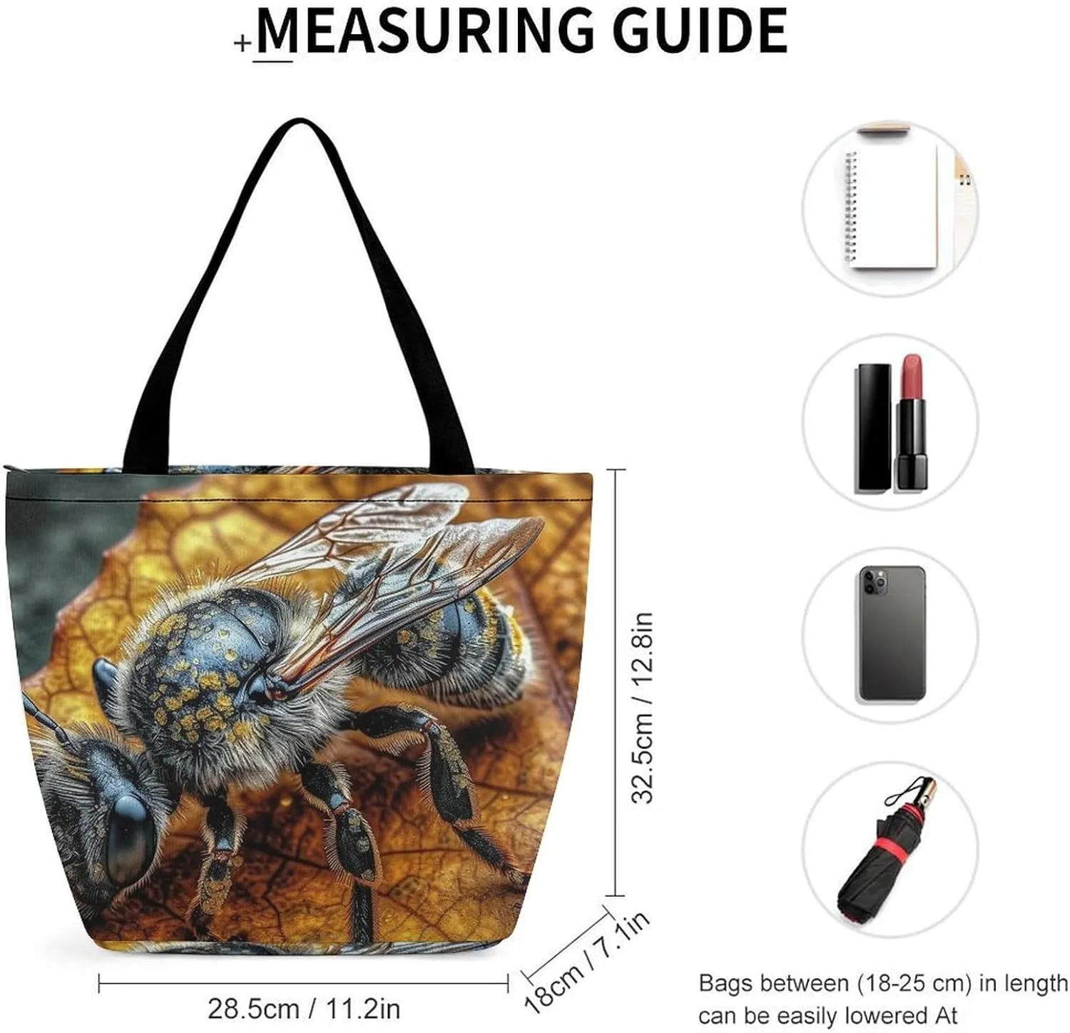Tote Bag for Women Grocery Bag Bee Pattern Foldable Shopping Bags Reusable Large Tote Bag