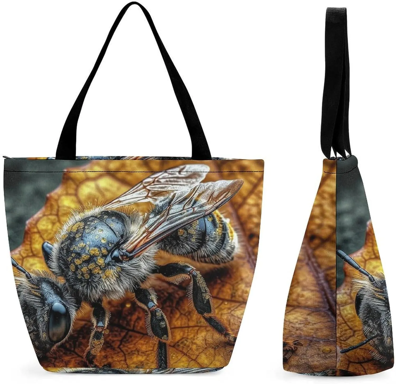 Tote Bag for Women Grocery Bag Bee Pattern Foldable Shopping Bags Reusable Large Tote Bag