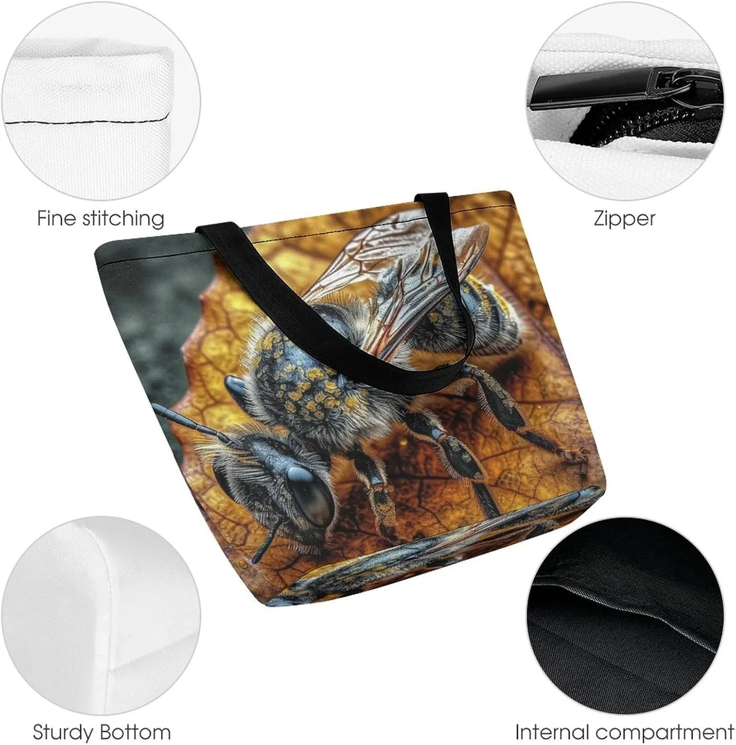 Tote Bag for Women Grocery Bag Bee Pattern Foldable Shopping Bags Reusable Large Tote Bag