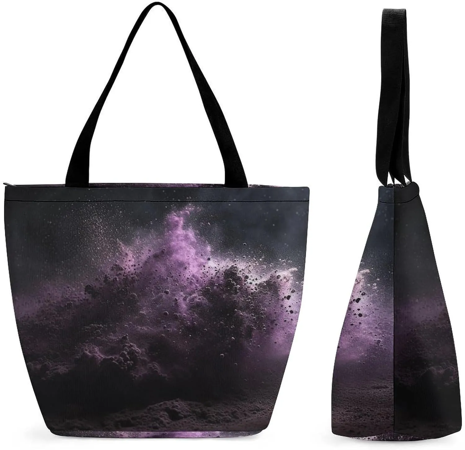 Tote Bag for Women Grocery Bag Purple Flower Foldable Shopping Bags Reusable Large Tote Bag