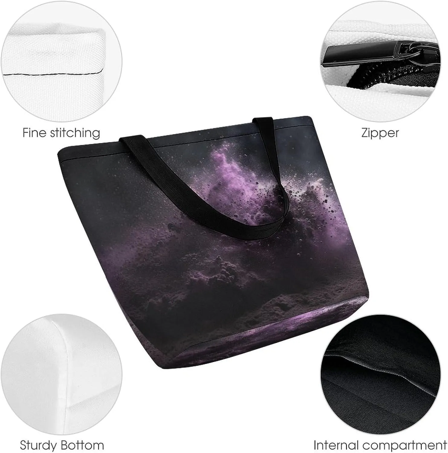 Tote Bag for Women Grocery Bag Purple Flower Foldable Shopping Bags Reusable Large Tote Bag