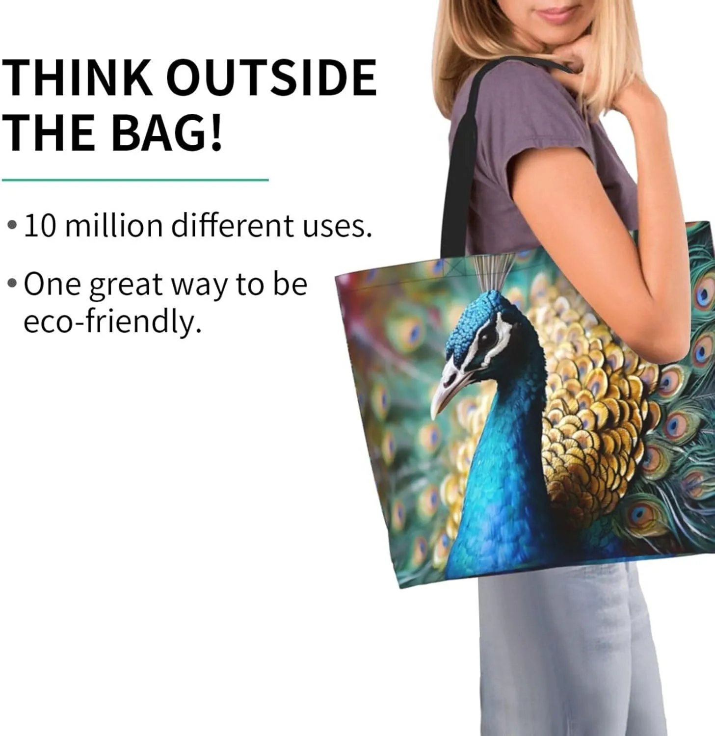 Tote Bag for Women Grocery Bag Reusable Shopping Bag Bird resting on branch Handbag Foldable Shoulder Bag