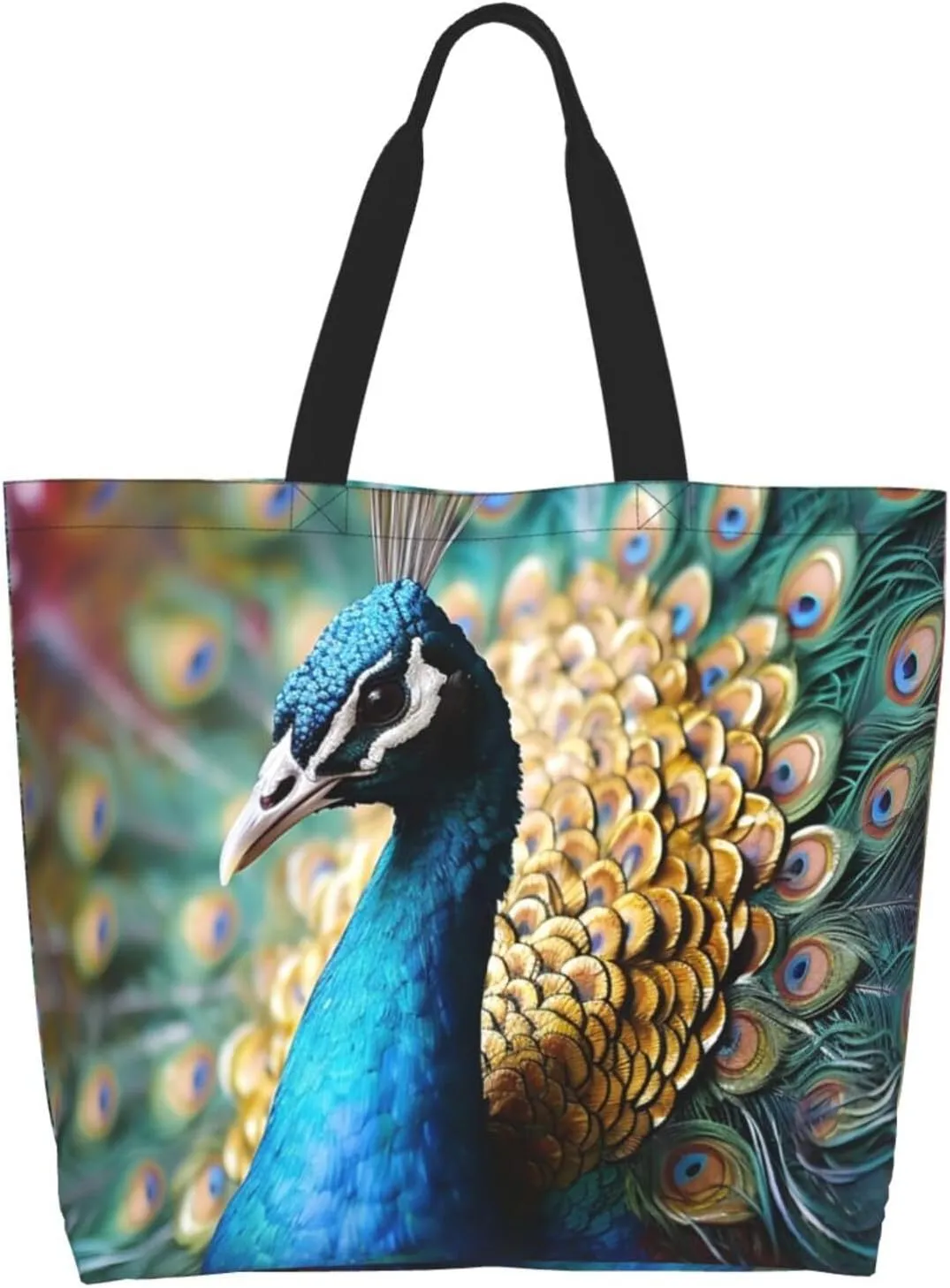 Tote Bag for Women Grocery Bag Reusable Shopping Bag Bird resting on branch Handbag Foldable Shoulder Bag