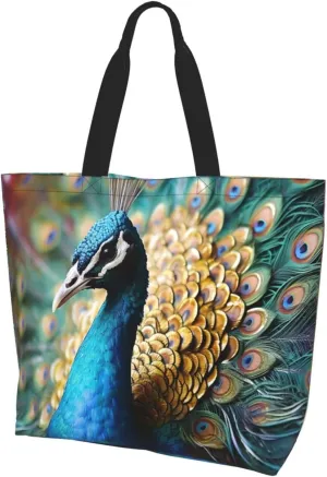 Tote Bag for Women Grocery Bag Reusable Shopping Bag Bird resting on branch Handbag Foldable Shoulder Bag