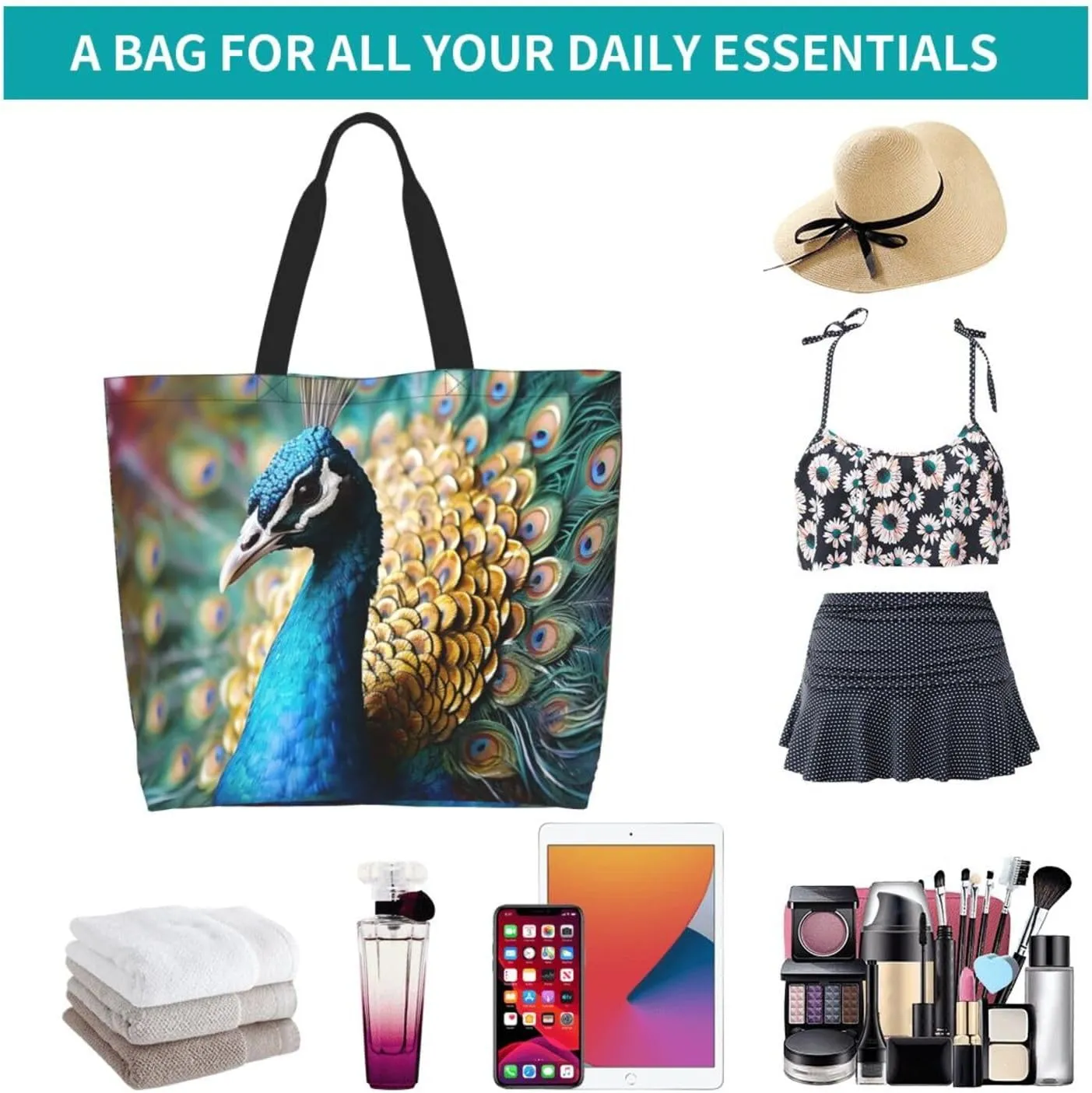 Tote Bag for Women Grocery Bag Reusable Shopping Bag Bird resting on branch Handbag Foldable Shoulder Bag