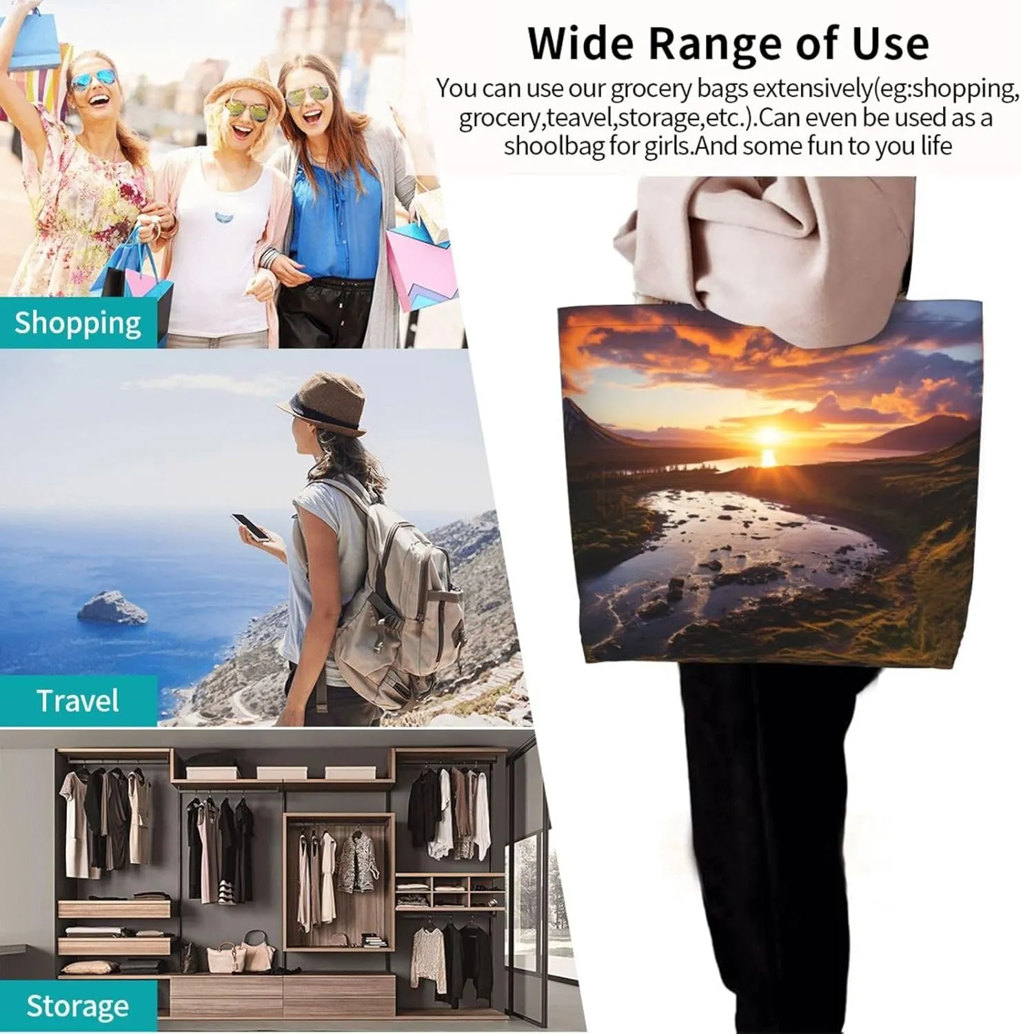 Tote Bag for Women Grocery Bag Reusable Shopping Bag Bird resting on branch Handbag Foldable Shoulder Bag