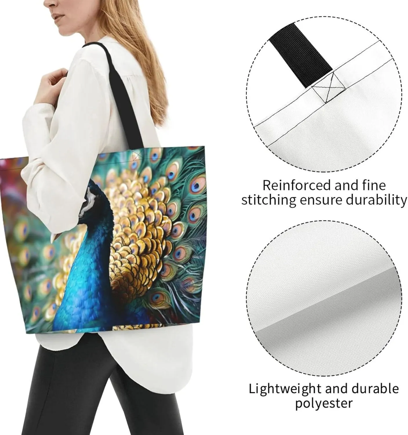 Tote Bag for Women Grocery Bag Reusable Shopping Bag Bird resting on branch Handbag Foldable Shoulder Bag