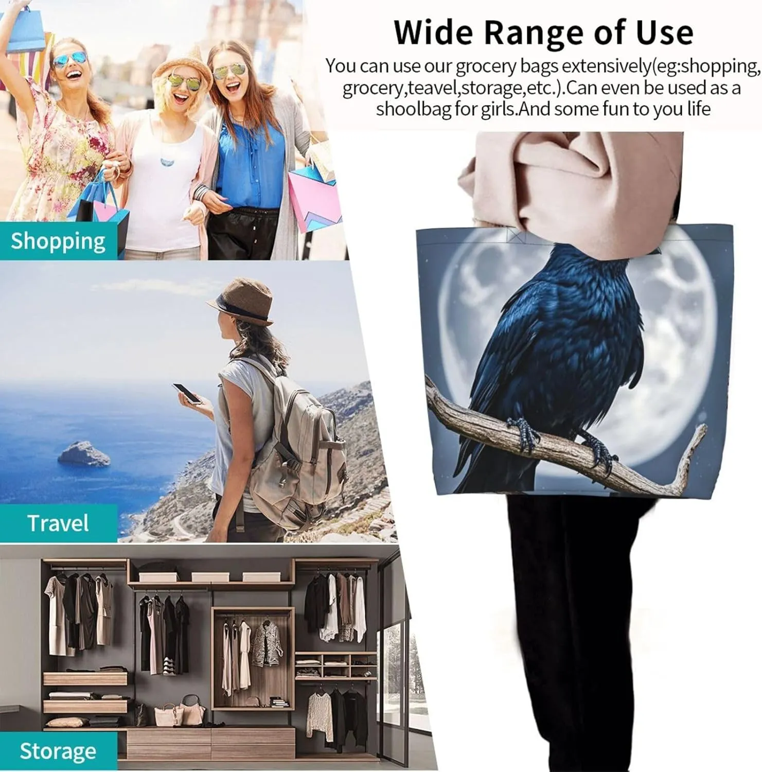 Tote Bag for Women Northern Lights Grocery Bag Foldable Shopping Bags Reusable Large Tote Bag