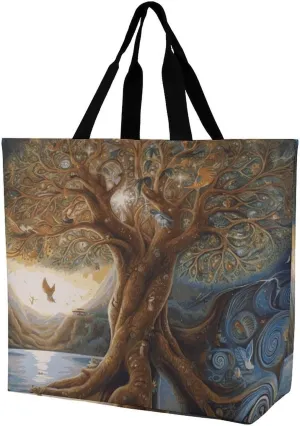 Tree of Life Tote Bag for Women Reusable Eco-friendly Shopping Bags Large Capacity Shoulder Bag