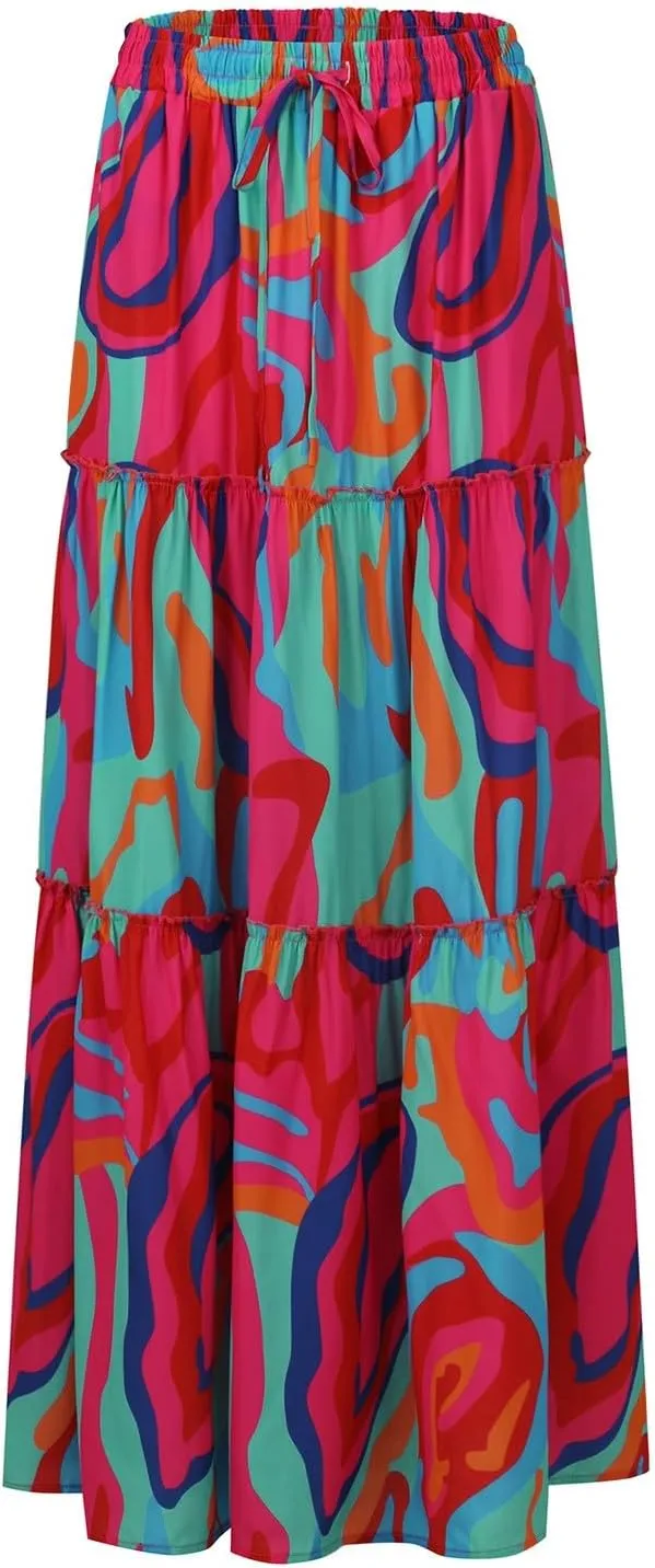 Trendy High Waisted Maxi Skirt, Casual 2025 Flowy Vacation Elegantes Long Skirt