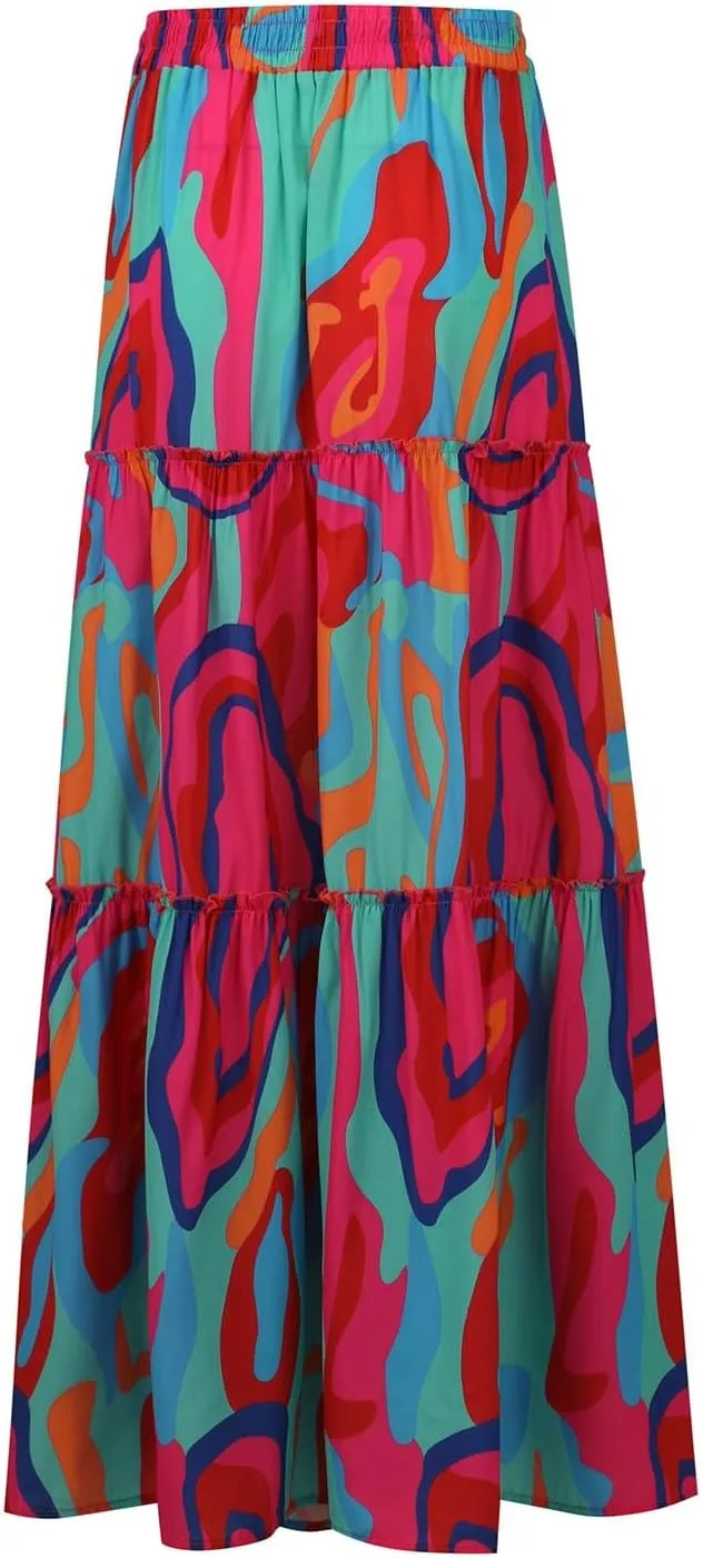 Trendy High Waisted Maxi Skirt, Casual 2025 Flowy Vacation Elegantes Long Skirt