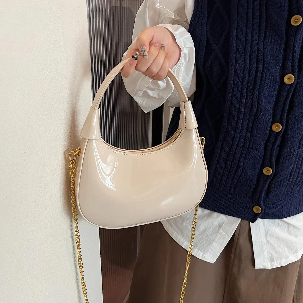 Trendy Patent Leather Hobos Handbag Purse for Women Shoulder Crossbody Bag Retro Totes with Removable Strap