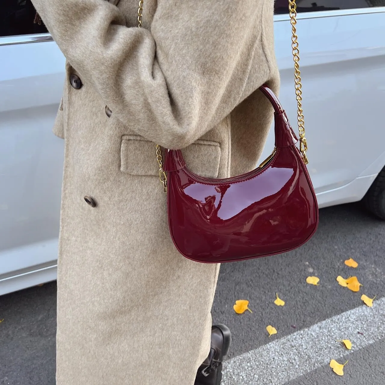 Trendy Patent Leather Hobos Handbag Purse for Women Shoulder Crossbody Bag Retro Totes with Removable Strap