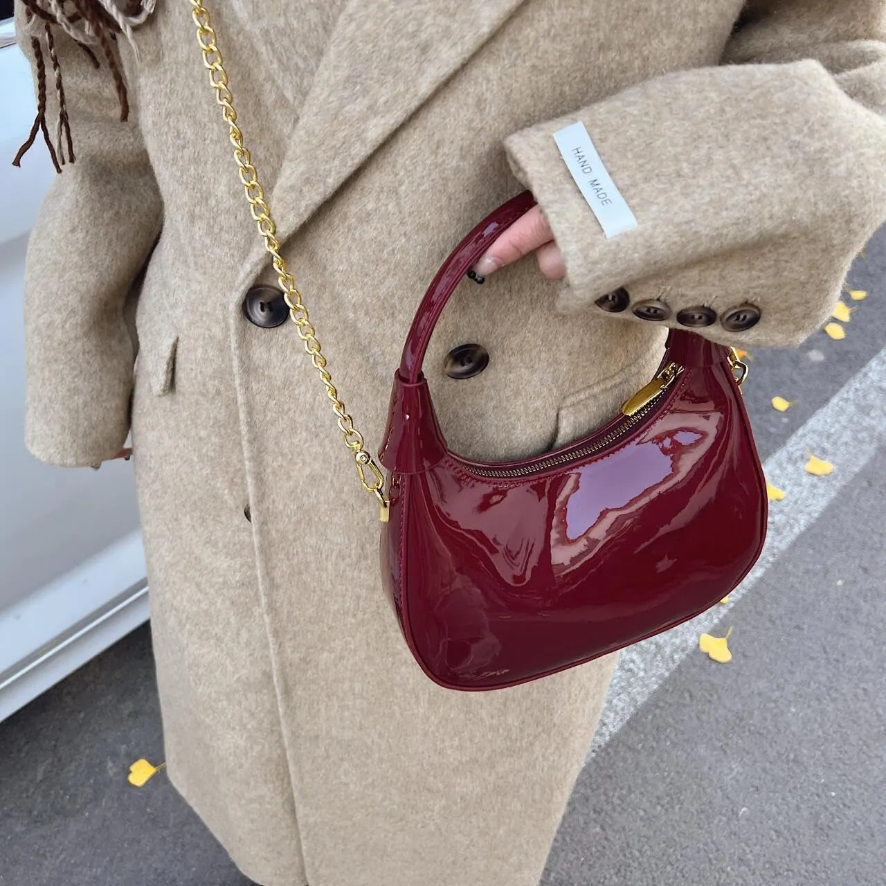 Trendy Patent Leather Hobos Handbag Purse for Women Shoulder Crossbody Bag Retro Totes with Removable Strap
