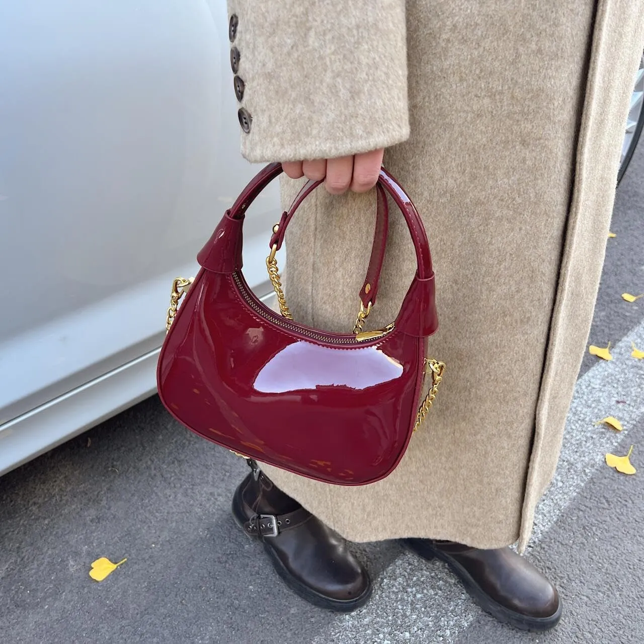 Trendy Patent Leather Hobos Handbag Purse for Women Shoulder Crossbody Bag Retro Totes with Removable Strap