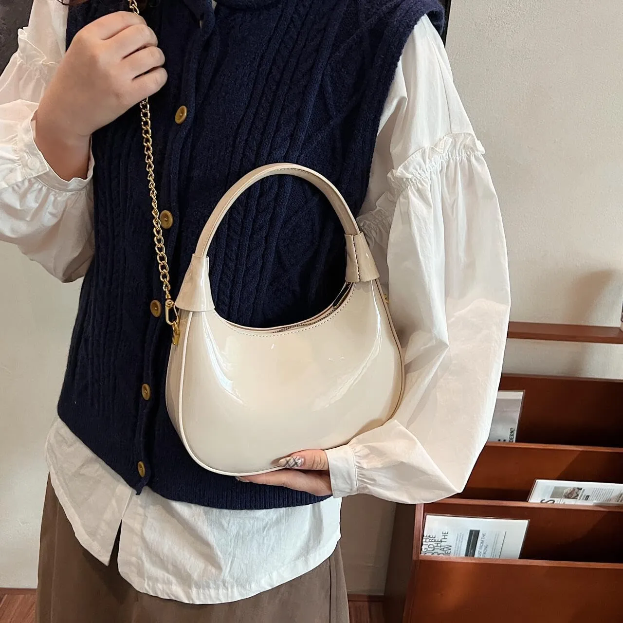 Trendy Patent Leather Hobos Handbag Purse for Women Shoulder Crossbody Bag Retro Totes with Removable Strap