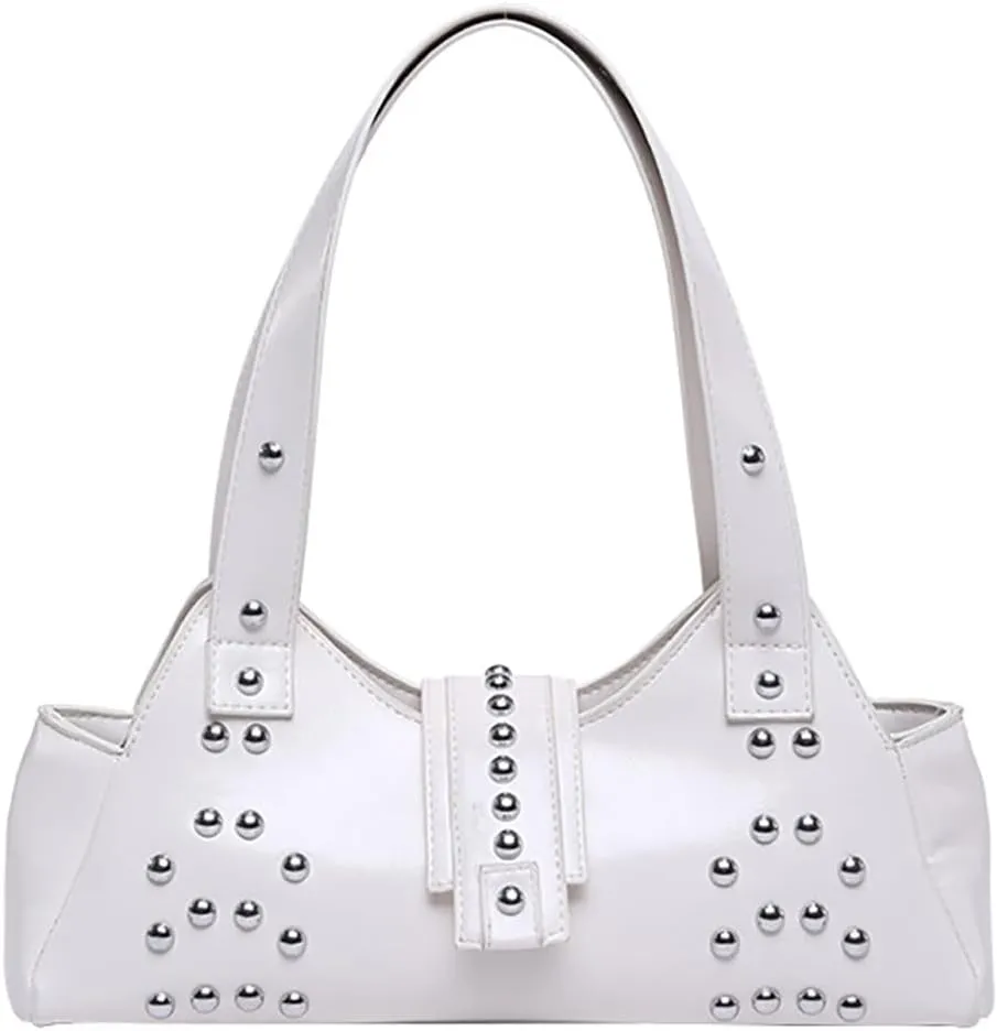 Trendy Vegan Leather Shoulder Bags For Women Studded Hobo Bag For Travel Womens Y2K Underarm Purse Small Punk Tote Handbag