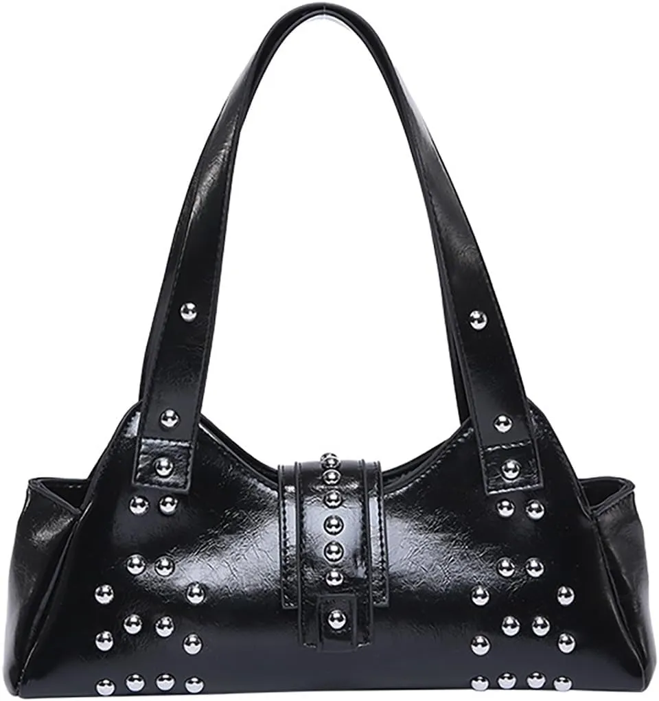 Trendy Vegan Leather Shoulder Bags For Women Studded Hobo Bag For Travel Womens Y2K Underarm Purse Small Punk Tote Handbag