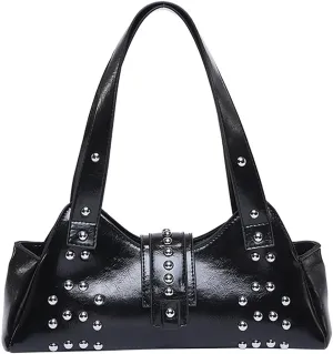 Trendy Vegan Leather Shoulder Bags For Women Studded Hobo Bag For Travel Womens Y2K Underarm Purse Small Punk Tote Handbag