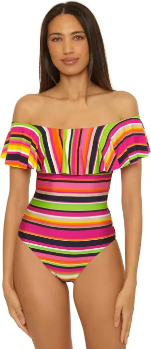 Trina Turk Women's Monaco One Piece Swimsuit, Off Shoulder, Bathing Suits