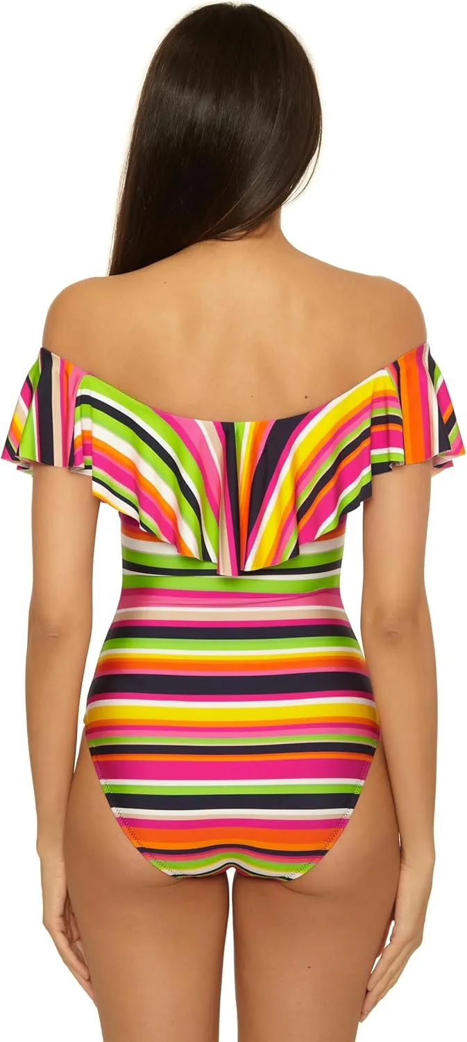 Trina Turk Women's Monaco One Piece Swimsuit, Off Shoulder, Bathing Suits