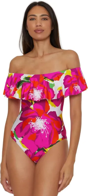 Trina Turk Women's Monaco One Piece Swimsuit, Off Shoulder, Bathing Suits