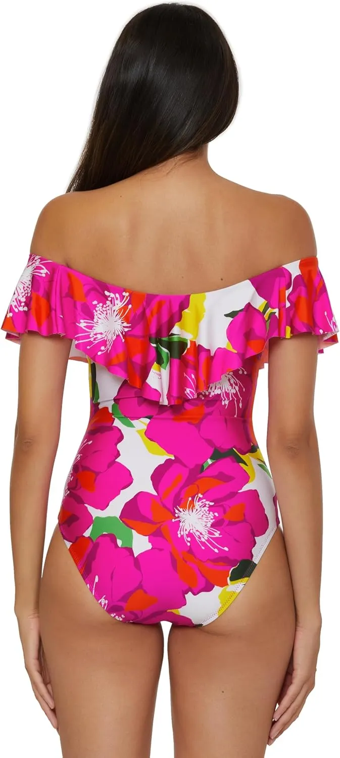Trina Turk Women's Monaco One Piece Swimsuit, Off Shoulder, Bathing Suits