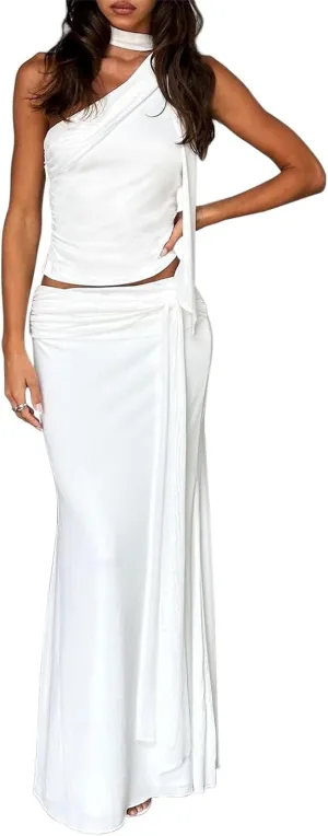 Two Piece Skirt Outfits for Women Sleeveless Crop Tops Bodycon Sexy Maxi Dress 2 Piece Summer Y2K Vacation Set