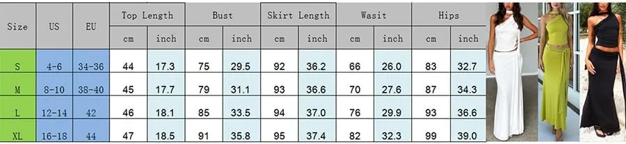 Two Piece Skirt Outfits for Women Sleeveless Crop Tops Bodycon Sexy Maxi Dress 2 Piece Summer Y2K Vacation Set