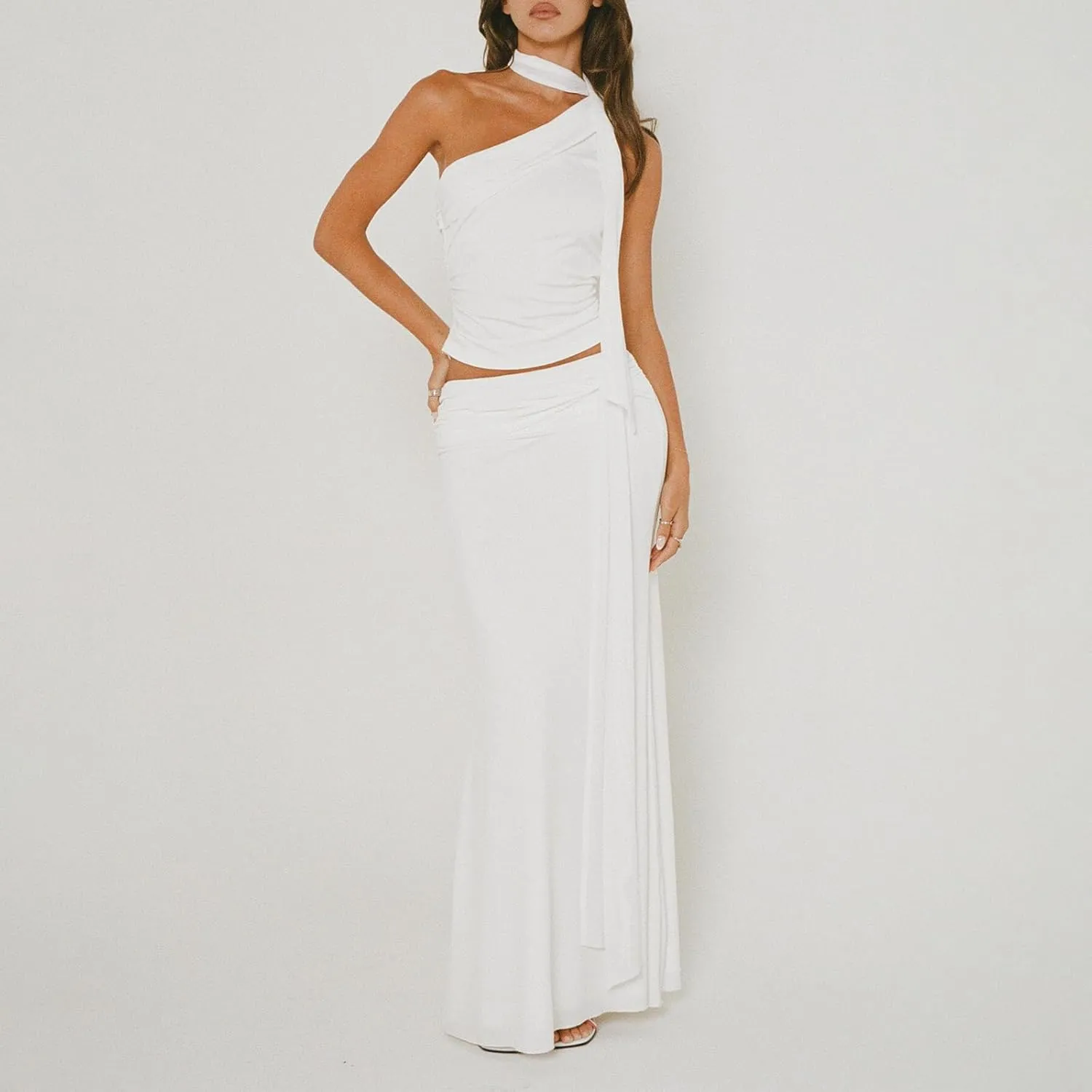 Two Piece Skirt Outfits for Women Sleeveless Crop Tops Bodycon Sexy Maxi Dress 2 Piece Summer Y2K Vacation Set