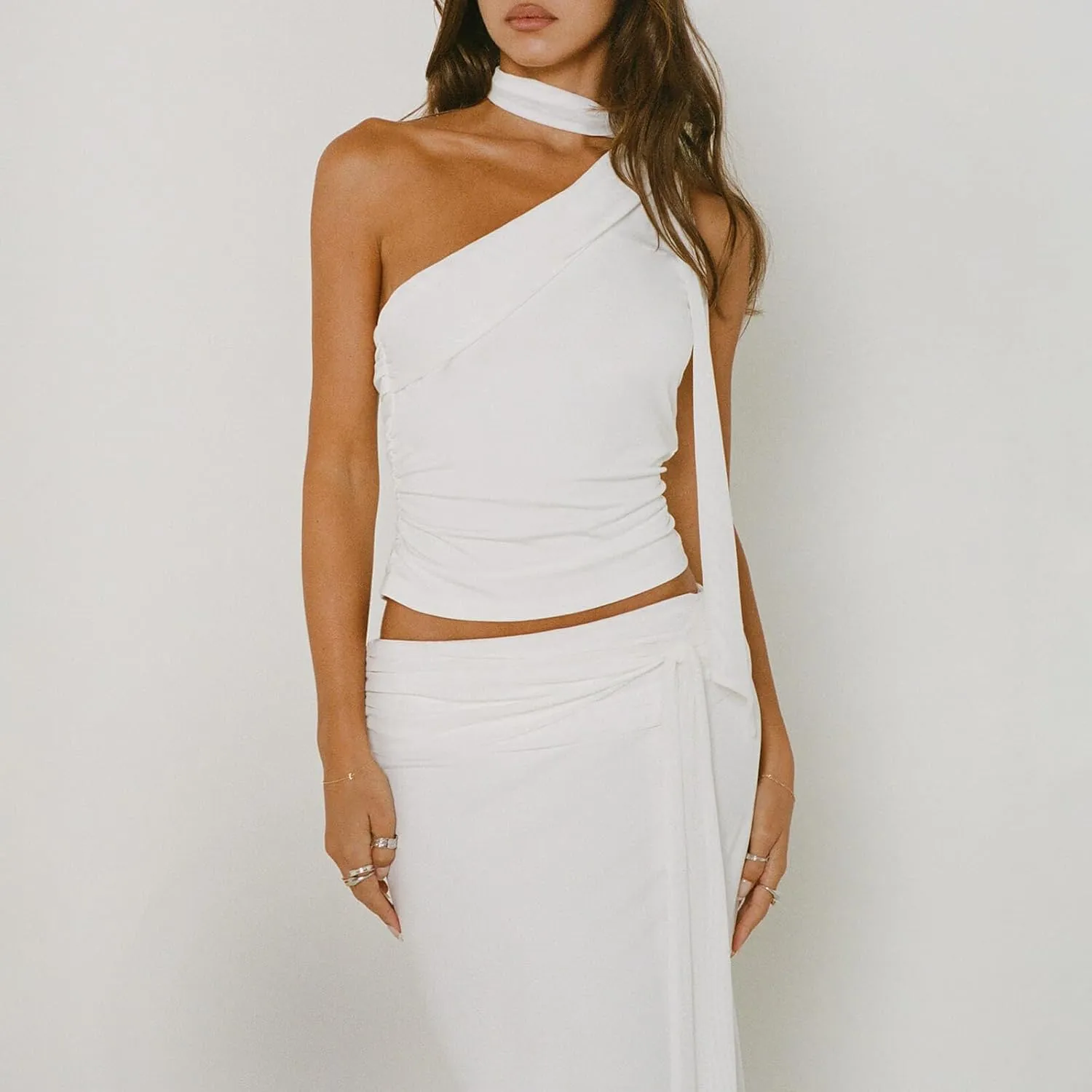 Two Piece Skirt Outfits for Women Sleeveless Crop Tops Bodycon Sexy Maxi Dress 2 Piece Summer Y2K Vacation Set
