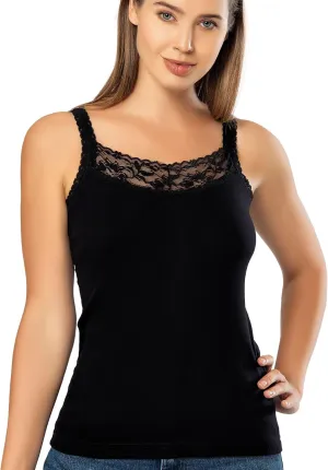 VAVONNE Lace Camisole Tops for Women, Cotton Undershirt Lace Trim Cami Tanks