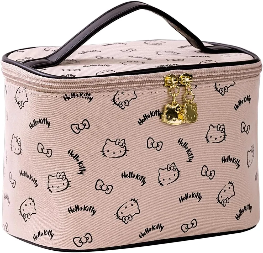 Vimanllie Large Cosmetic Bag Travel Makeup Bag with Dedicated Brush Holder, Cute Pink Kitty Makeup Organizer for Women Traveling,Portable Toiletry Bag for Girls