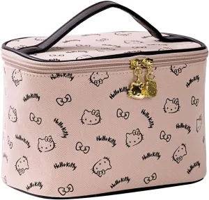 Vimanllie Large Cosmetic Bag Travel Makeup Bag with Dedicated Brush Holder, Cute Pink Kitty Makeup Organizer for Women Traveling,Portable Toiletry Bag for Girls